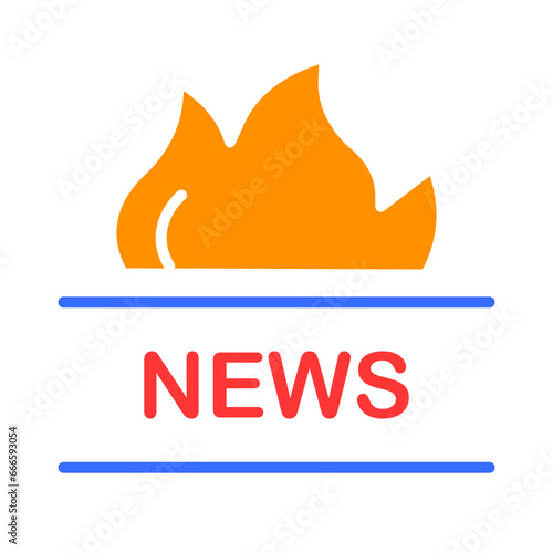 News with fire line icon. Weather forecast, prime time, TV channel, radio, television, reporter, channel. Vector color icon on white background for business and advertising