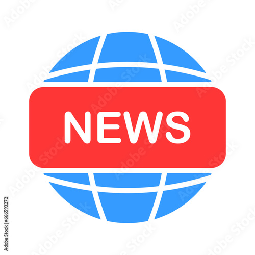 News with planet line icon. Weather forecast, prime time, TV channel, radio, television, reporter, channel. Vector color icon on white background for business and advertising