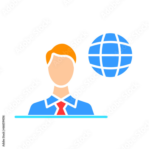Male reporter line icon. News, prime time, TV channel, TV, radio, channel, weather forecast. Vector color icon on white background for business and advertising