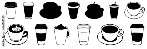 Coffee silhouettes set, large pack of vector silhouette design, isolated white background