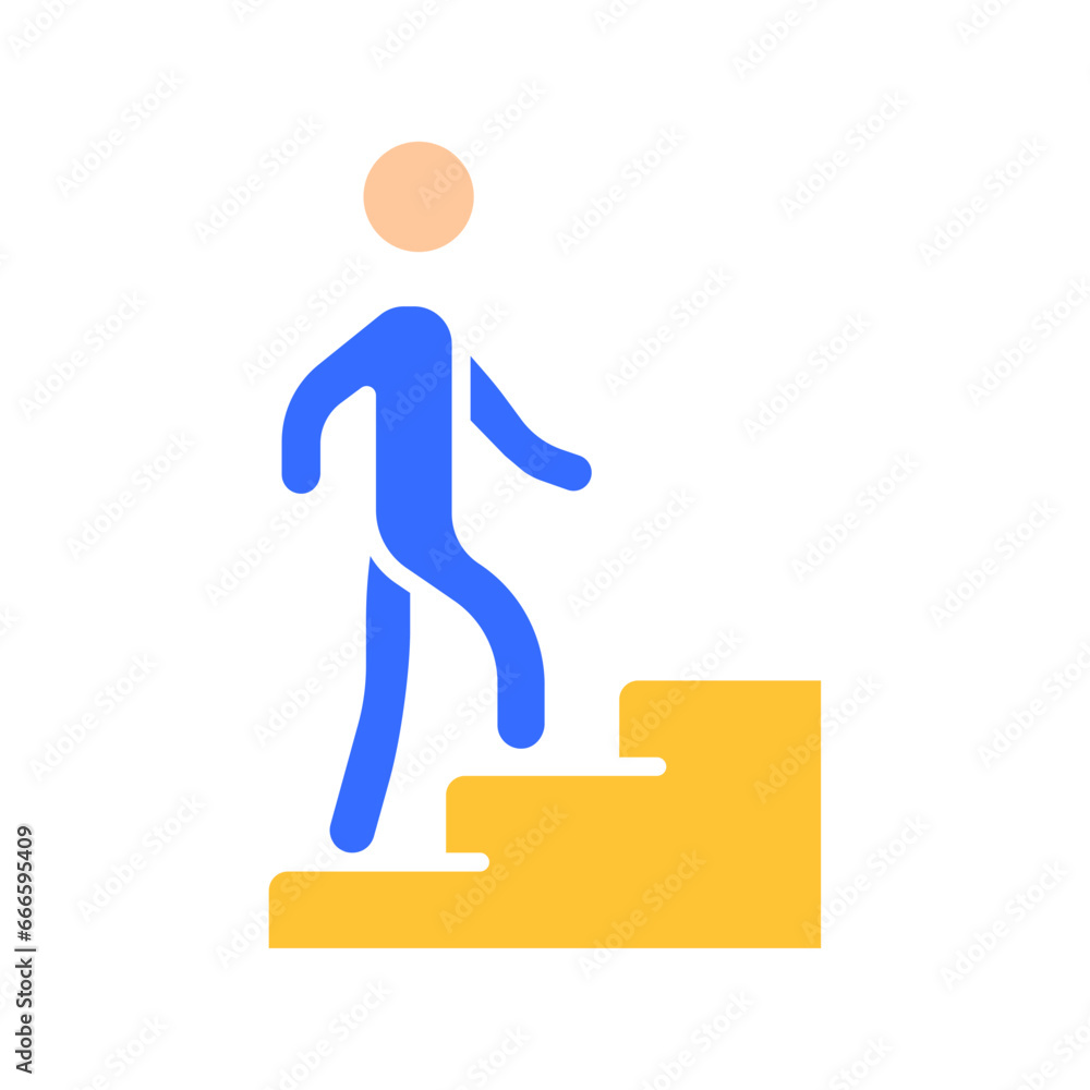 Man climbing stairs line icon. Moving, cleaning signs, signs, logistics, warning. Vector color icon on white background for business and advertising Man climbing stairs line icon. Moving, cleaning signs, signs, logistics, warning. Vector color icon on white background for business and advertising