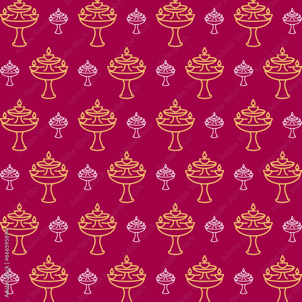 Diwali long stand diya seamless pattern trendy design wallpaper vector illustration background