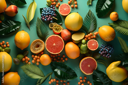Exotic tropical fruit background ,  3d illustration  , generative AI photo