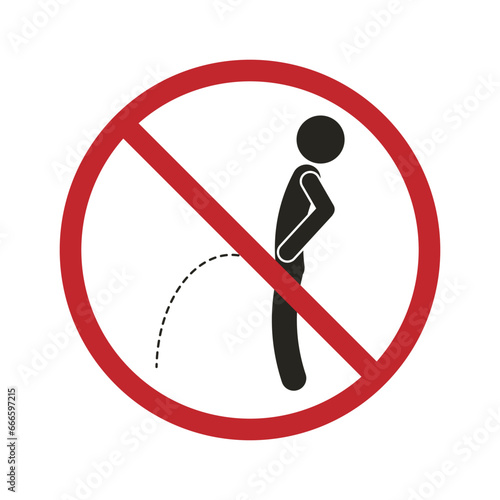Isolated round prohibition sign do not pee or piss on public area or swimming pool