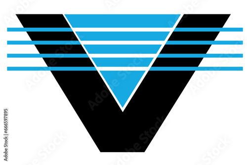 V logo with lines, V and lines, black blue, letter logo, typography, transport