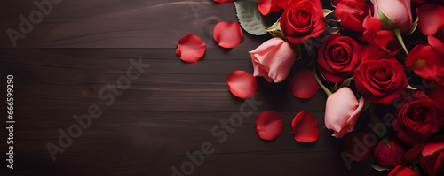 Love hearts, roses and petals background - Valentines design theme