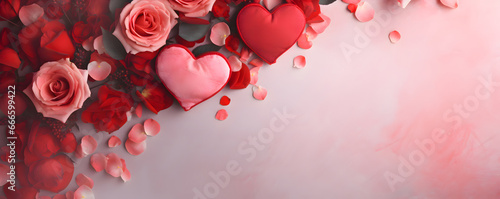 Love hearts, roses and petals  background - Valentines design theme