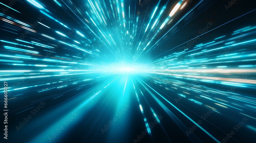Digital technology meta universe neon blue turquoise background, cyber information, abstract communication speed, innovation future meta, internet network connection. generative AI