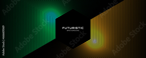 3D green yellow techno abstract background overlap layer on dark space with glowing lines shape decoration. Modern graphic design element future style concept for banner flyer, card, or brochure cover