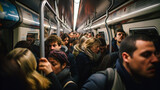 foule de personnes entassées dans un wagon de métro à l'heure de pointe