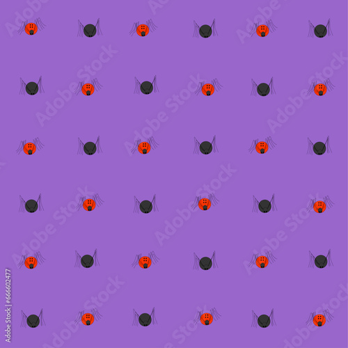 Halloween background with little spiders. Orange and gray spiders on the purple background © Екатерина Щербак