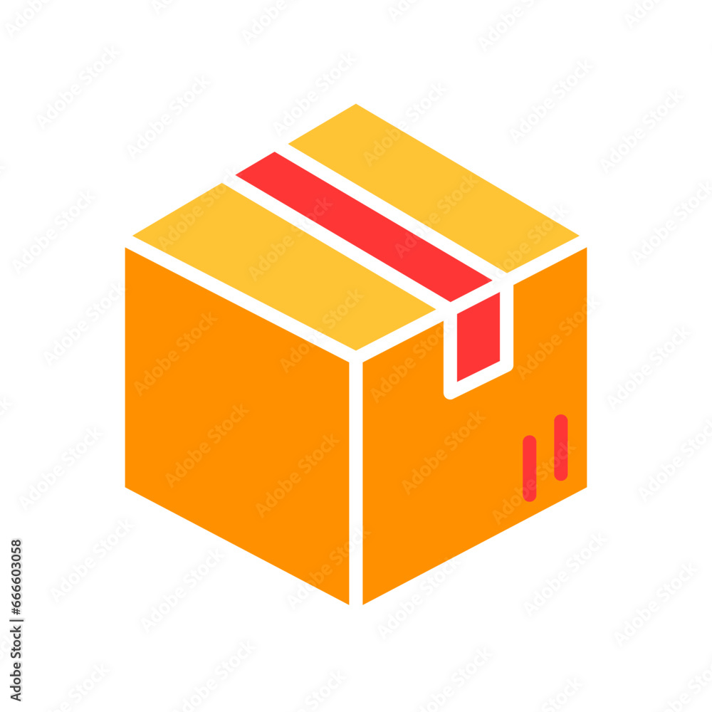 Obraz premium Box with safety tape line icon. Delivery, mail, van, moving to a new home, courier, international transport. Vector color icon on white background for business and advertising
