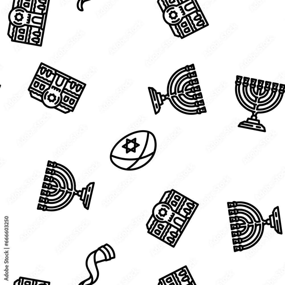 judaism religion jewish vector seamless pattern thin line illustration
