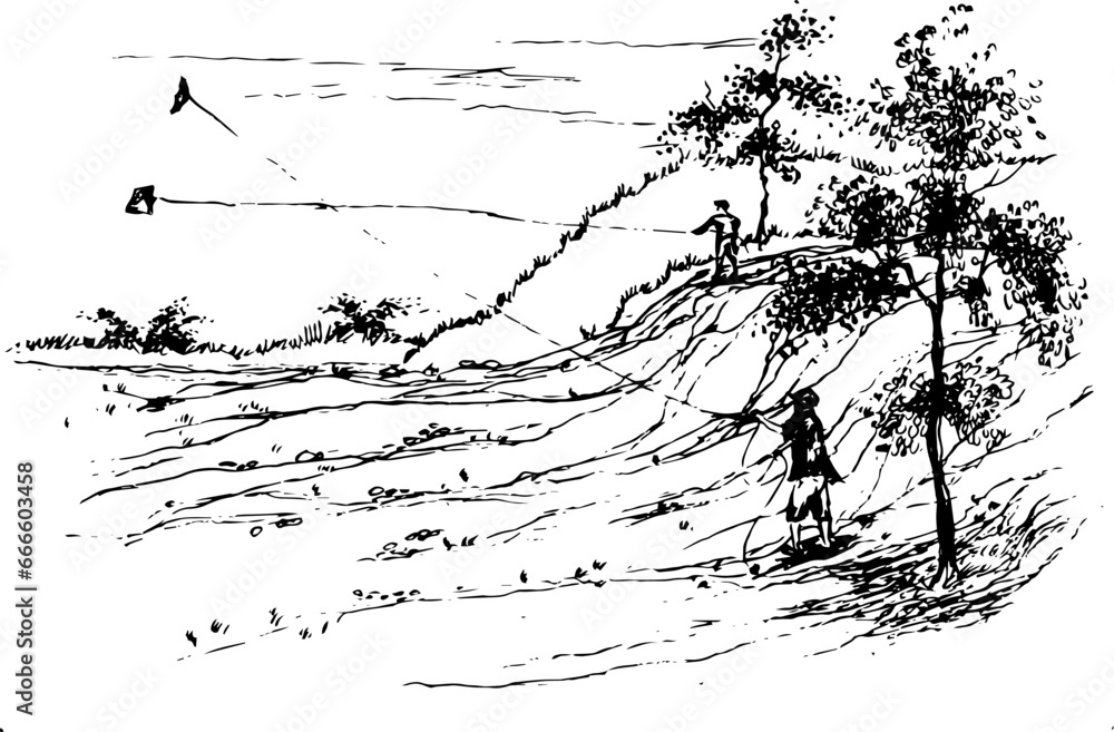 Landscape sketch. Hand drawn illustration converted to vector. Black sketch on white background.

Vector Format