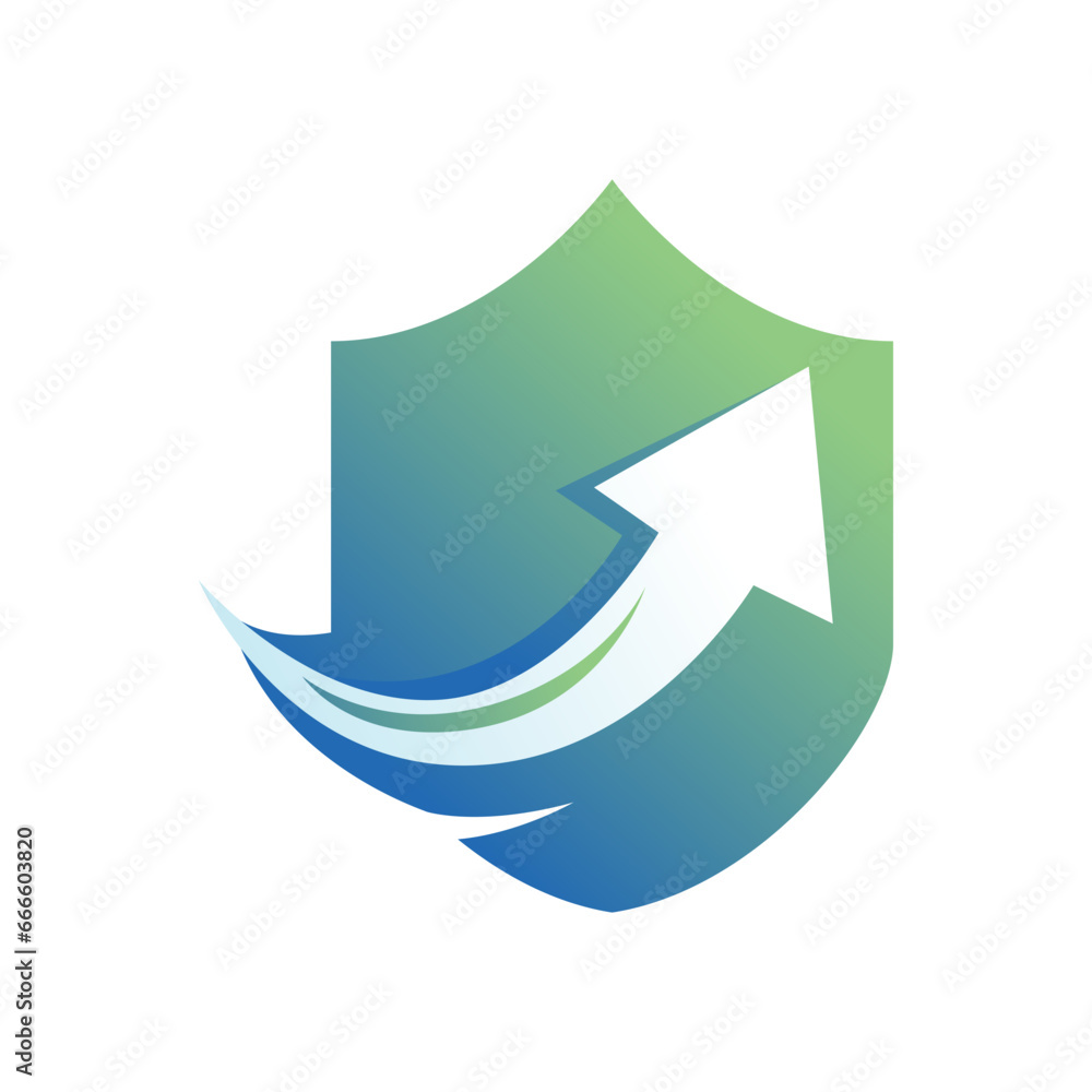 Shield logo with arrows design template on white background Shield logo with arrows design template on white background