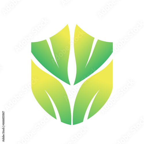 Shield logo with leaf design template. eco shiled logo template illustration on white background