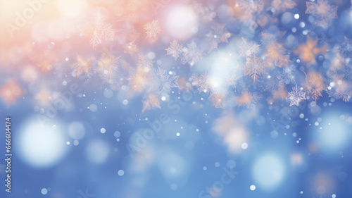 Christmas background blue blurred with delicate snowflakes