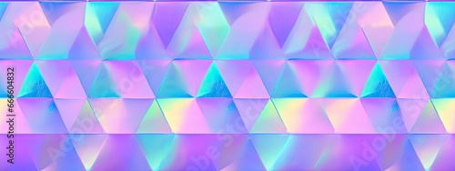 Seamless holographic iridescent silver diamond birthday background texture. Trendy reflective cyberpunk metallic mirror foil pattern rainbow prism light effect. Retro 80s vaporwave