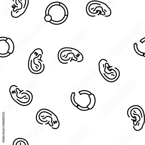 piercing ring earring nose vector seamless pattern thin line illustration © sevector