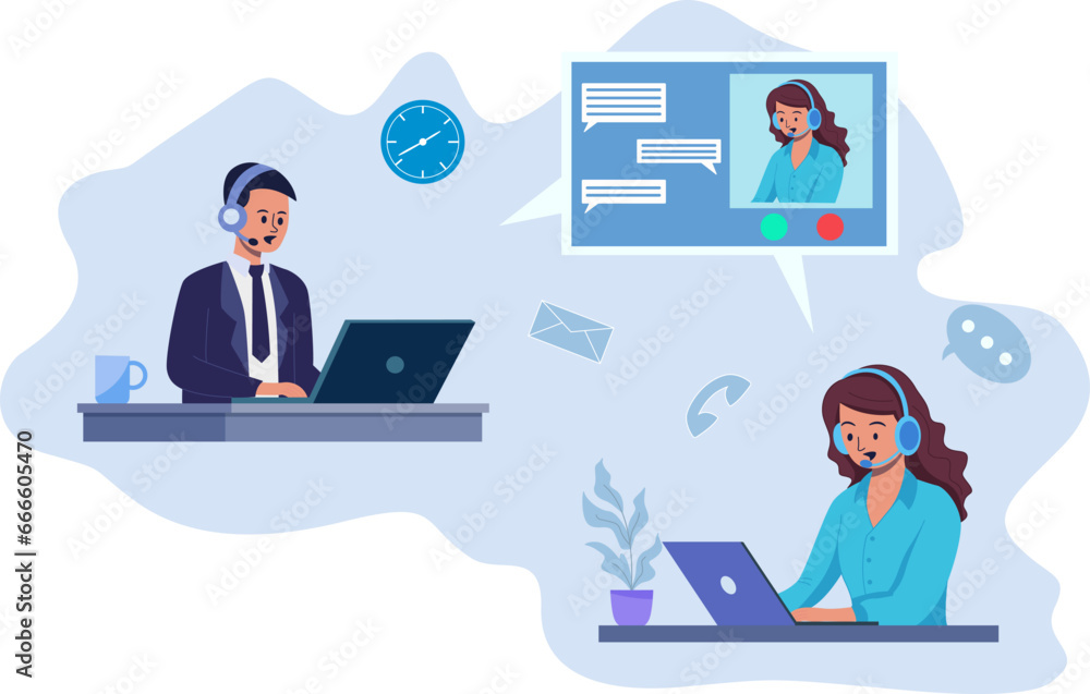 Business Video Conference of Business Partners. Online Meeting. Work Remotely. Flat Vector Illustration Business Video Conference of Business Partners. Online Meeting. Work Remotely. Flat Vector Illustration