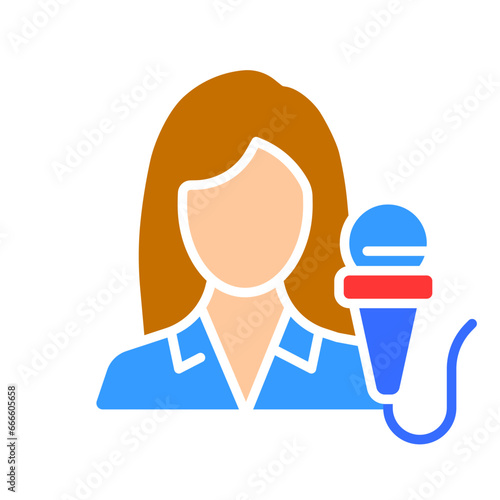 Female reporter line icon. News, prime time, TV channel, TV, radio, channel, weather forecast. Vector color icon on white background for business and advertising