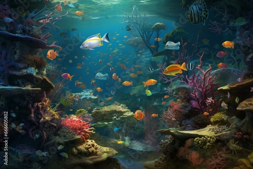Underwater scene with colorful fish. Generative AI