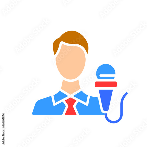 Male reporter line icon. News, prime time, TV channel, TV, radio, channel, weather forecast. Vector color icon on white background for business and advertising