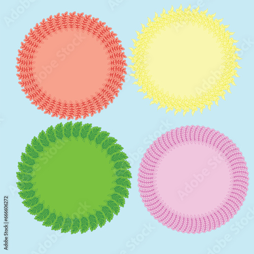 Set of doodle hand drawn circle frames. Vector isolated illustration, Set of color circles round curve shape with wavy dynamic lines isolated on differrnt background  photo