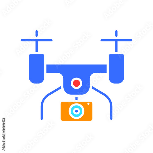 Drone camera recording line icon. Photo and video editing, retouching, editing, collage, layers, tools, design. Vector color icon on white background for business and advertising