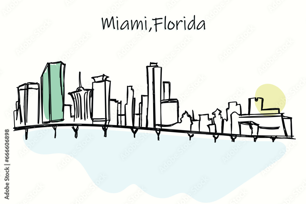 Lineart Vector Illustration of city of Florida ,Miami