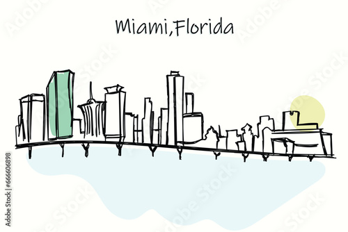 Lineart Vector Illustration of city of Florida ,Miami