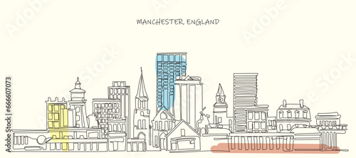 Manchester New Hampshire City Skyline with Buildings Vector Illustration. Business Travel and Tourism Concept with Historic and Modern Architecture. Manchester USA Cityscape Line Art photo