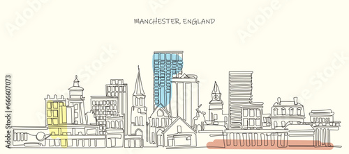 Manchester New Hampshire City Skyline with Buildings Vector Illustration. Business Travel and Tourism Concept with Historic and Modern Architecture. Manchester USA Cityscape Line Art