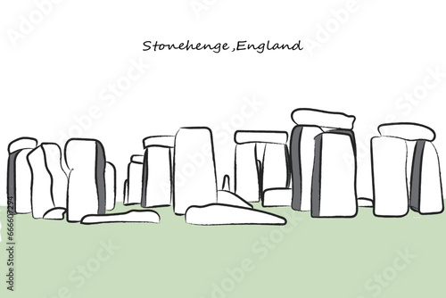 Mystic Stonehenge In England, Europe. A vector illustrative icon of tourist theme.