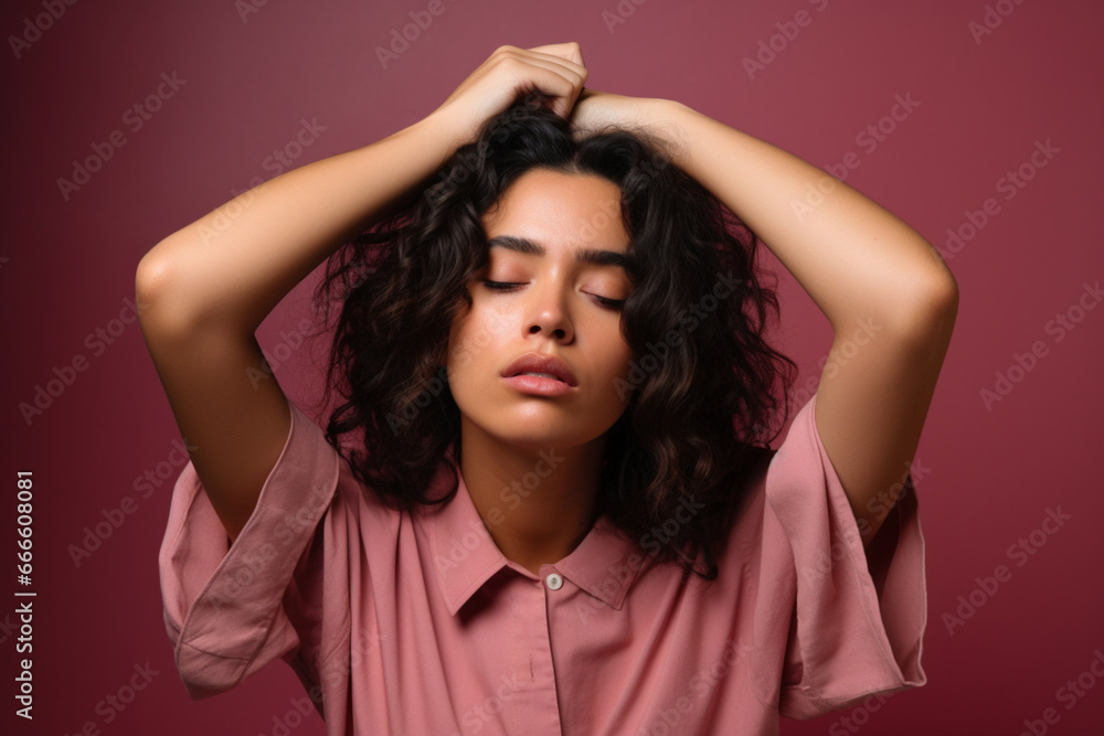 Stressed young hispanic woman suffering from negative thoughts Stressed young hispanic woman suffering from negative thoughts