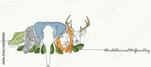 World animal welfare day October 4 . Save Wild Life. Save world habitat. Animals group. Elephant Zebra Crocodile Alligator reindeer Trees in wild. Protect planet earth. African safari animals