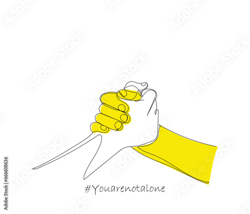 Line Art of Yellow septeber suicide Prevention with hashtag You are not alone