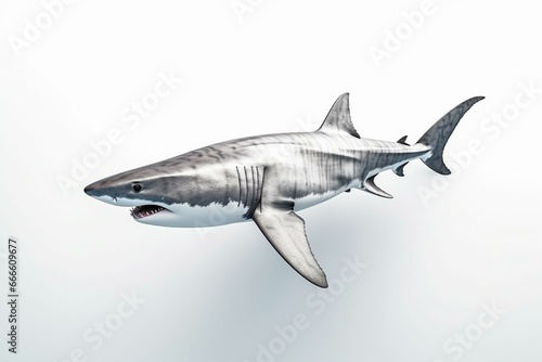 White shark alone on white backdrop, ready for top view. 3D visualization. Generative AI