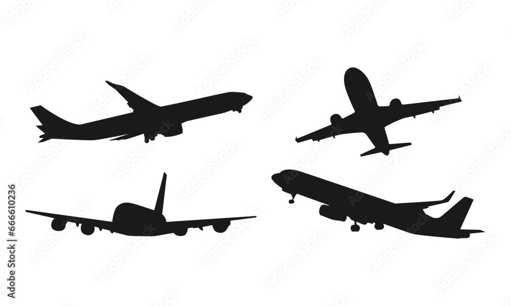 set of airplane silhouettes. isolated on white background. vector illustration. set of airplane silhouettes. isolated on white background. vector illustration.