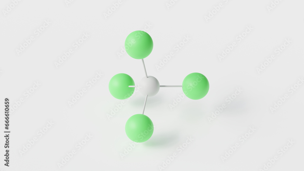 carbon tetrachloride molecule 3d, molecular structure, ball and stick model, structural chemical formula tetrachloromethane carbon tetrachloride molecule 3d, molecular structure, ball and stick model, structural chemical formula tetrachloromethane
