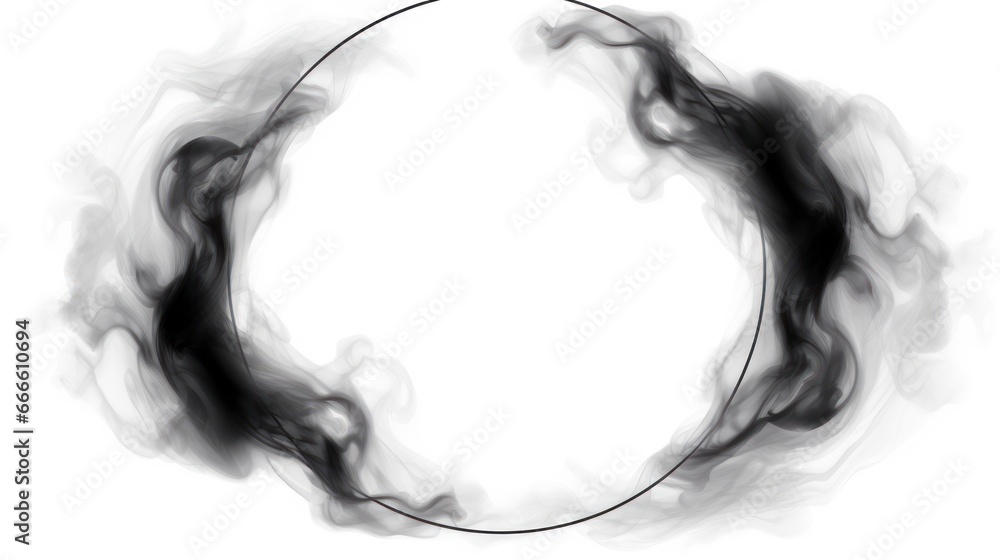 Black smoke circle frame on white background