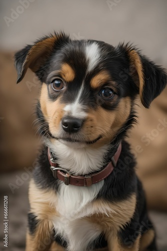 Cute animal. A picture of a dog mixed in white, black and brown. Generative AI