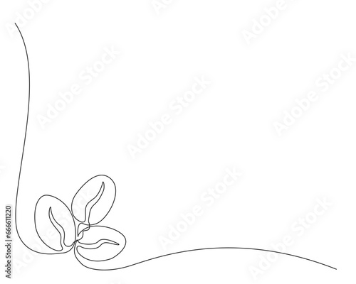 Continuous one line drawing of coffee beans. Roasted coffee beans line art vector illustration. Editable stroke. 