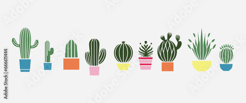 Vector illustration. Seamless pattern. Cacti in pots. Template for printing at a fabric factory.
