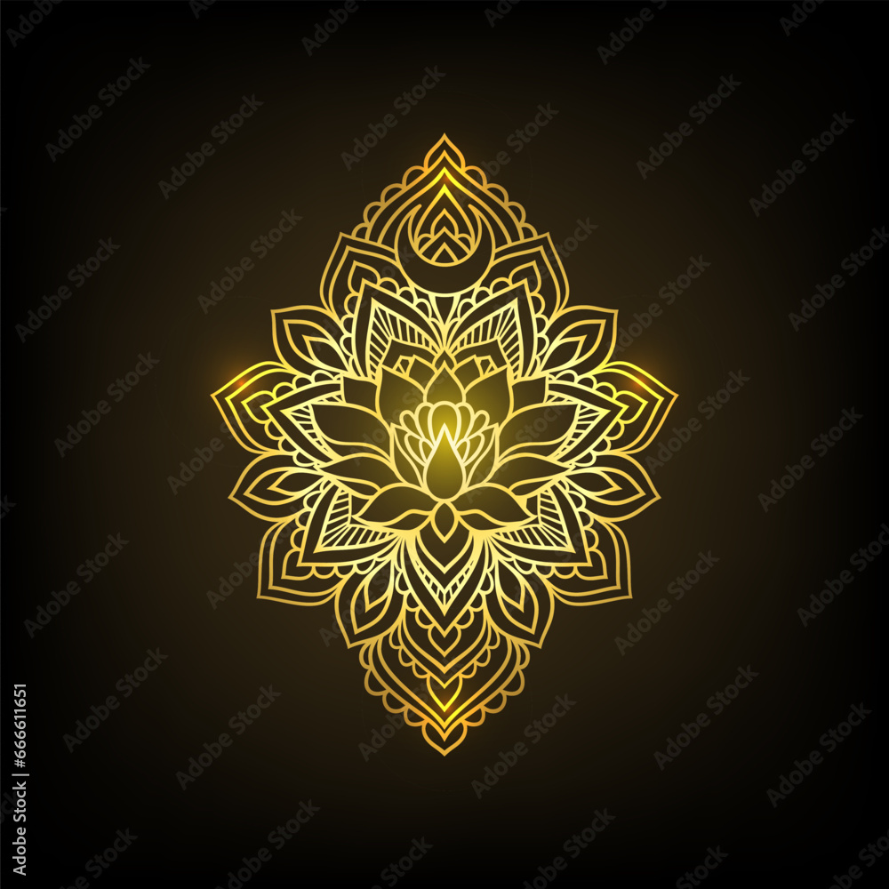 Gold lotus mandala art in zen boho style is perfect for a yoga logo. You can use this art to create a logo that represents peace, tranquility, and mindfulness. Lotus flower