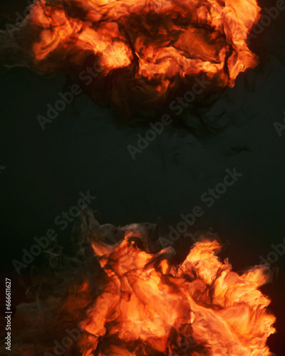 Dark background with orange and yellow flames. 3d rendering digital illustration