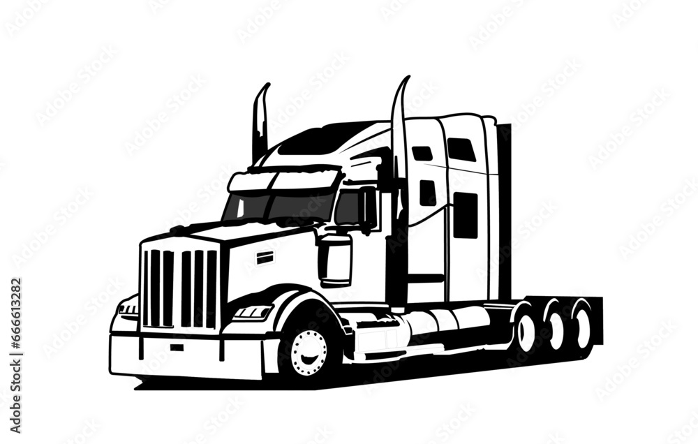 The black and white illustration of an American truck, symbolizing reliability and strength, reflects the finest quality in the automotive industry.