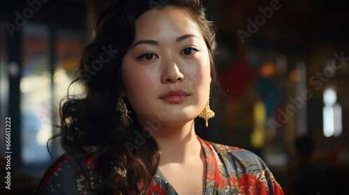 Portrait of a Plus-size 34-year-old woman from China,  looking at the viewer © basketman23