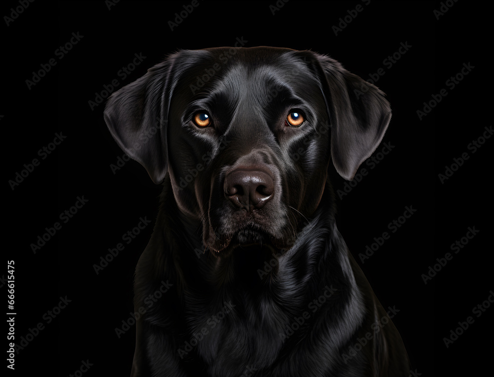 Portrait eines Labradors vor schwarzem Hintergrund, Hund, erstellt mit generativer KI