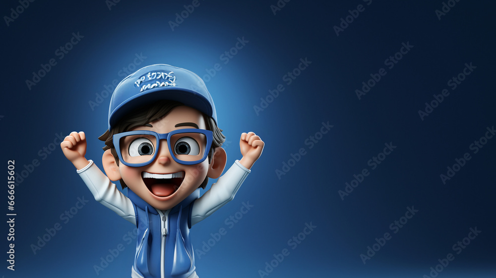 Cartoon Männchen als Sieger mit Händen Hoch und lacht freudig Querformat für Banner, ai generativ Cartoon Männchen als Sieger mit Händen Hoch und lacht freudig Querformat für Banner, ai generativ